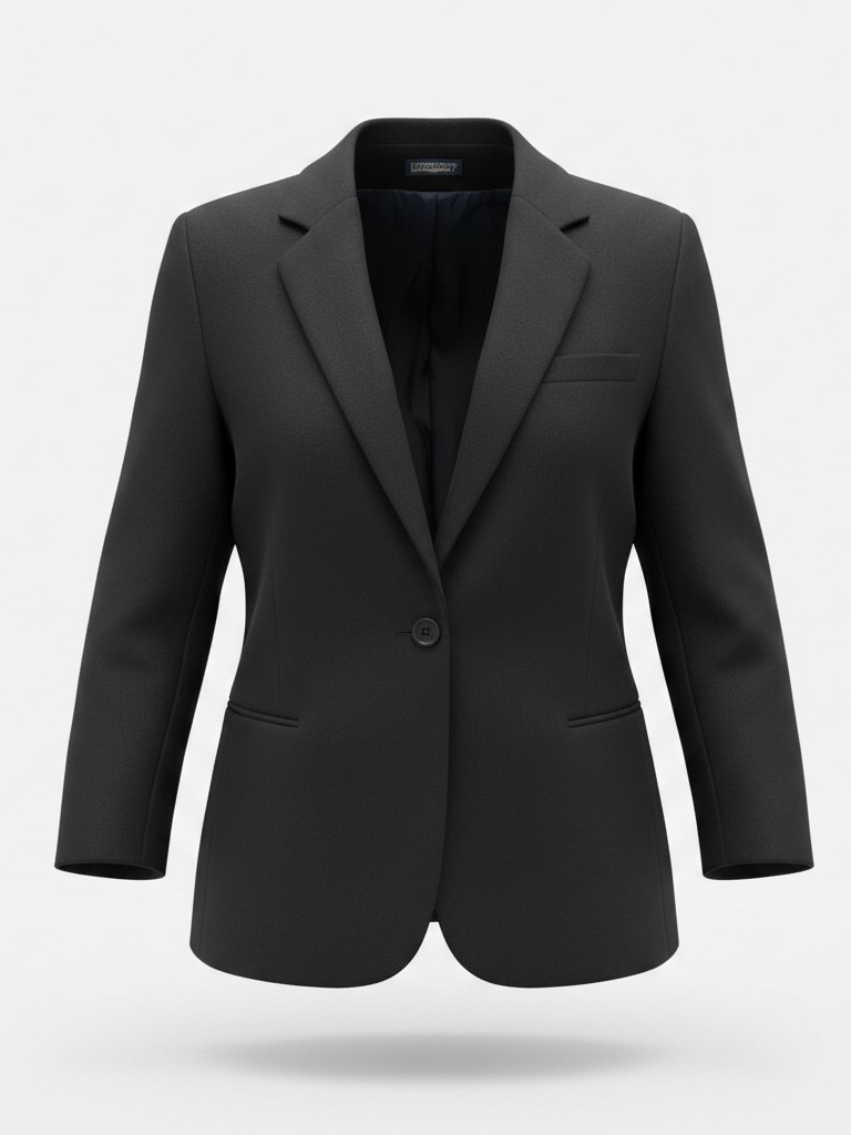 Lands' End | Petite Black Wool Cashmere Blazer One Button Tailored Jacket | 14